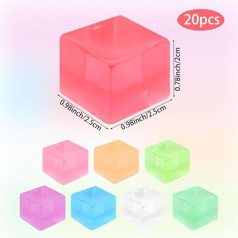 Hooqict 20Pcs Stress Cube Squishy Stress Balls Fidget Toys Square Squeeze Ice Cube Sensory Toys for Kids Adults Mini Squishies Stress Relief Party Gift Bag Fillers Birthday Goodie Bag Stuffers in Kuwait