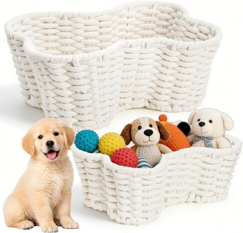 2 Pack Dog Toy Basket, Bone Shape Woven Pet Food Storage Baskets for Organizing, Handmade Cotton Rope Pet Supplies Organizer Bin for Chew Toys, Blankets, Treats, Leashes, 2 Sizes in Saudi Arabia