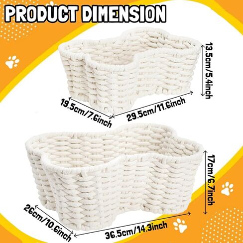 2 Pack Dog Toy Basket, Bone Shape Woven Pet Food Storage Baskets for Organizing, Handmade Cotton Rope Pet Supplies Organizer Bin for Chew Toys, Blankets, Treats, Leashes, 2 Sizes in Saudi Arabia