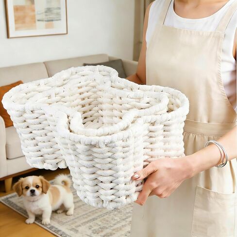 2 Pack Dog Toy Basket, Bone Shape Woven Pet Food Storage Baskets for Organizing, Handmade Cotton Rope Pet Supplies Organizer Bin for Chew Toys, Blankets, Treats, Leashes, 2 Sizes in Saudi Arabia