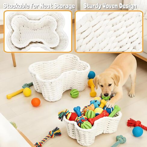 2 Pack Dog Toy Basket, Bone Shape Woven Pet Food Storage Baskets for Organizing, Handmade Cotton Rope Pet Supplies Organizer Bin for Chew Toys, Blankets, Treats, Leashes, 2 Sizes in Saudi Arabia