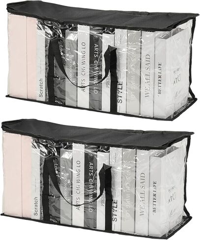 PATIKIL 15x9.5x12.6in Clear Storage Bags, 2PCS Plastic Storage Bags Clear Small Zippered Organizers Foldable Closet Bed Sheet Organizer Cube with Zipper for Book Clothes Yarn,L, Black in Kuwait