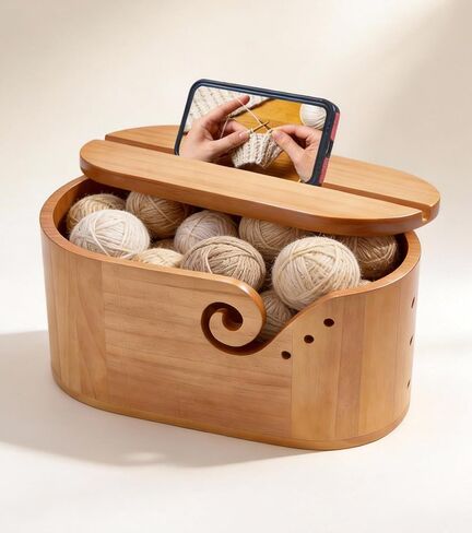 أوعية غزل خشبية كبيرة للحياكة، وعاء غزل للحياكة مع غطاء مضاد للانزلاق، منظم تخزين وعاء الكروشيه، بيضاوي 11.3 بوصة × 4.7 بوصة × 5.2 بوصة، سطح مصقول، مضاد للتشابك، يحمل 4-6 كرات غزل in Kuwait