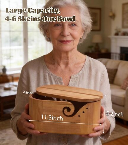 أوعية غزل خشبية كبيرة للحياكة، وعاء غزل للحياكة مع غطاء مضاد للانزلاق، منظم تخزين وعاء الكروشيه، بيضاوي 11.3 بوصة × 4.7 بوصة × 5.2 بوصة، سطح مصقول، مضاد للتشابك، يحمل 4-6 كرات غزل in Kuwait