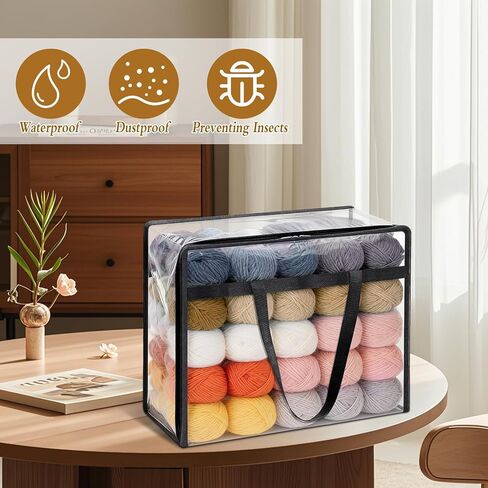 4 عبوات كبيرة من أكياس تخزين الخيوط، منظم تخزين خيوط شفاف مقاس 18.11 × 15 × 9 بوصة مع سحابات ومقابض حقيبة كروشيه حقيبة حياكة لإبر الحياكة وكرات الغزل وخطافات الكروشيه in Kuwait