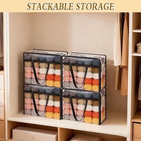 4 عبوات كبيرة من أكياس تخزين الخيوط، منظم تخزين خيوط شفاف مقاس 18.11 × 15 × 9 بوصة مع سحابات ومقابض حقيبة كروشيه حقيبة حياكة لإبر الحياكة وكرات الغزل وخطافات الكروشيه in Kuwait