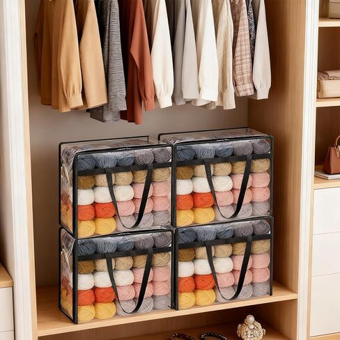 4 عبوات كبيرة من أكياس تخزين الخيوط، منظم تخزين خيوط شفاف مقاس 18.11 × 15 × 9 بوصة مع سحابات ومقابض حقيبة كروشيه حقيبة حياكة لإبر الحياكة وكرات الغزل وخطافات الكروشيه in Kuwait