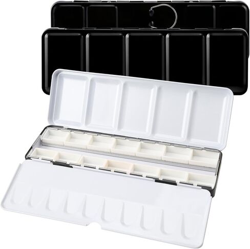 24 Full Pan Empty Watercolor Palette Tin - Enameled Durable Design with Mixing Wells & Thumb Ring, Travel-Ready for Plein Air Painting - Take Your Art Anywhere in Saudi Arabia