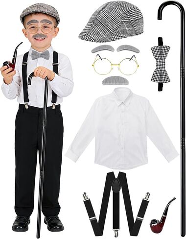 Old Man Costume for Kids - 8 Pcs 100 Days of School Costume for Boys Grandpa Outfit Dress Up Cosplay in Kuwait