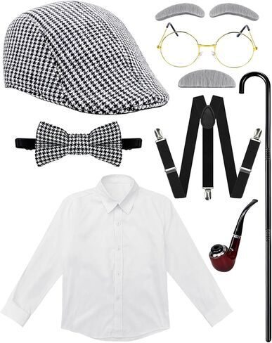 Old Man Costume for Kids - 8 Pcs 100 Days of School Costume for Boys Grandpa Outfit Dress Up Cosplay in Kuwait