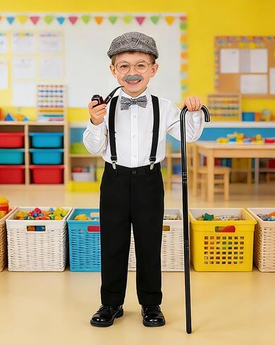 Old Man Costume for Kids - 8 Pcs 100 Days of School Costume for Boys Grandpa Outfit Dress Up Cosplay in Kuwait
