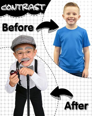 Old Man Costume for Kids - 8 Pcs 100 Days of School Costume for Boys Grandpa Outfit Dress Up Cosplay in Kuwait