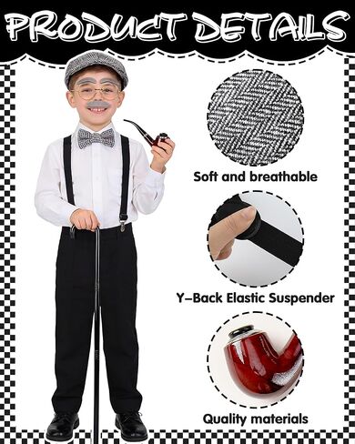 Old Man Costume for Kids - 8 Pcs 100 Days of School Costume for Boys Grandpa Outfit Dress Up Cosplay in Kuwait