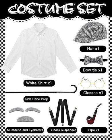Old Man Costume for Kids - 8 Pcs 100 Days of School Costume for Boys Grandpa Outfit Dress Up Cosplay in Kuwait