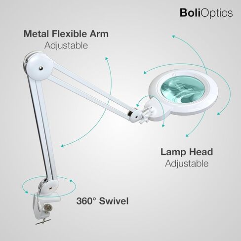 BoliOptics (عدسة زجاجية 7 بوصة) 1.75X، 3 ديوبتر، مصباح مكبر LED احترافي مع مشبك، 4 مستويات سطوع، 5600-6000K ضوء النهار الساطع، 1200 لومن، 84 SMD LED، ذراع قابل للتعديل، MG16304311 in Saudi Arabia