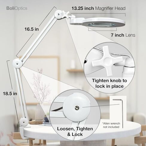 BoliOptics (عدسة زجاجية 7 بوصة) 1.75X، 3 ديوبتر، مصباح مكبر LED احترافي مع مشبك، 4 مستويات سطوع، 5600-6000K ضوء النهار الساطع، 1200 لومن، 84 SMD LED، ذراع قابل للتعديل، MG16304311 in Saudi Arabia