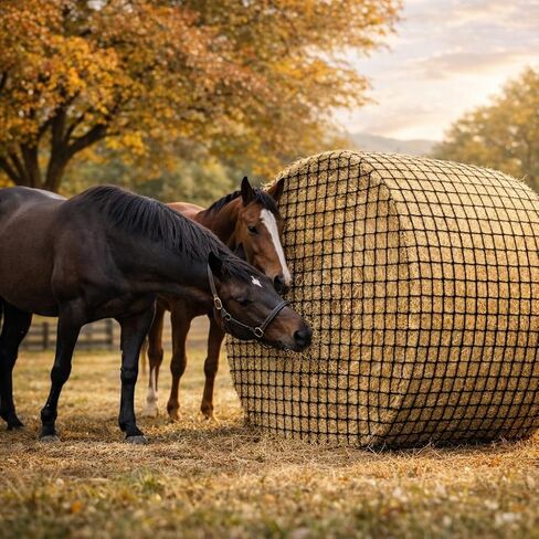 5x5 ft Round Bale Hay Net – Slow Feeder for Horses & Livestock, Extra Dense 2" Knotless Holes, Durable & Healthy Feeding Solution in Saudi Arabia