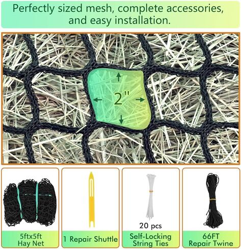 5x5 ft Round Bale Hay Net – Slow Feeder for Horses & Livestock, Extra Dense 2" Knotless Holes, Durable & Healthy Feeding Solution in Saudi Arabia