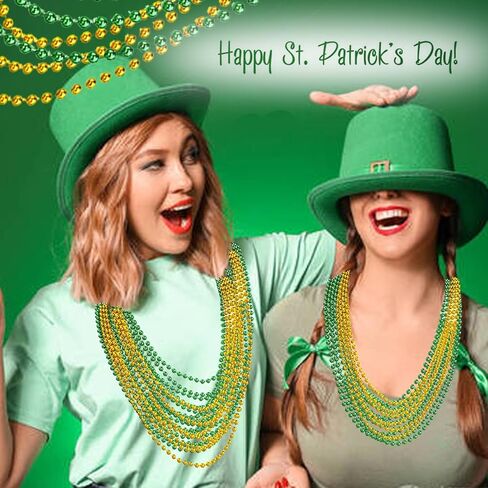 100 قطعة قلادة من الخرز لعيد القديس باتريك باللون الأخضر والذهبي قلادات سانت باتريك الأيرلندية لعيد القديس باتريك ماردي غرا موكب هدايا لحفلات أعياد الميلاد in Kuwait