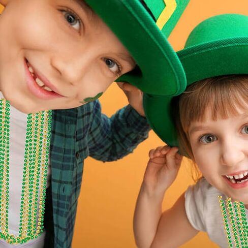 100 قطعة قلادة من الخرز لعيد القديس باتريك باللون الأخضر والذهبي قلادات سانت باتريك الأيرلندية لعيد القديس باتريك ماردي غرا موكب هدايا لحفلات أعياد الميلاد in Kuwait