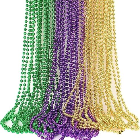 Chris.W 24Pcs Mardi Gras Beads Necklaces Bulk, Green Purple Gold Metallic Party Beads 33" Round Throws Beads Necklaces for Carnival Parade, Festival Decor, Party Accessories and Favors in Saudi Arabia
