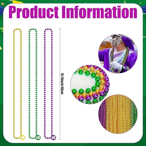 Chris.W 24Pcs Mardi Gras Beads Necklaces Bulk, Green Purple Gold Metallic Party Beads 33" Round Throws Beads Necklaces for Carnival Parade, Festival Decor, Party Accessories and Favors in Saudi Arabia