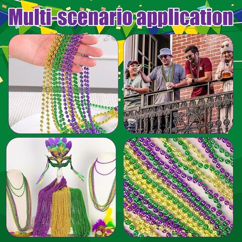 Chris.W 24Pcs Mardi Gras Beads Necklaces Bulk, Green Purple Gold Metallic Party Beads 33" Round Throws Beads Necklaces for Carnival Parade, Festival Decor, Party Accessories and Favors in Saudi Arabia