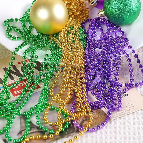 Chris.W 24Pcs Mardi Gras Beads Necklaces Bulk, Green Purple Gold Metallic Party Beads 33" Round Throws Beads Necklaces for Carnival Parade, Festival Decor, Party Accessories and Favors in Saudi Arabia