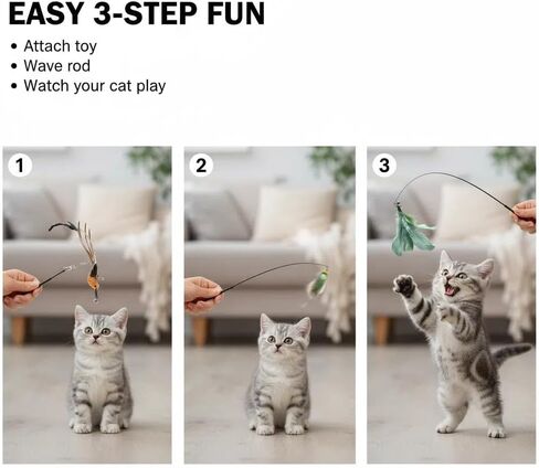 9 Pcs Interactive Cat Feather Toys for Indoor Self Play & Exercise, Cat Wand Toy, 2 Play Modes Kitten Teaser Wand, Reusable Suction Cup Kitten Toys in Saudi Arabia