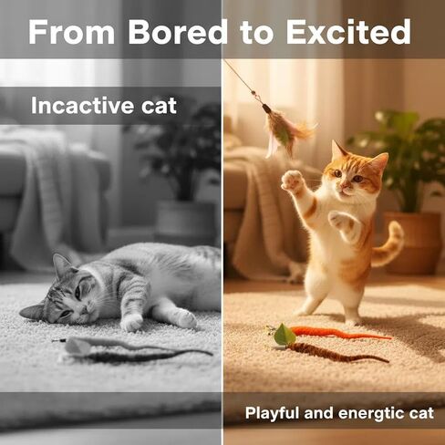 9 Pcs Interactive Cat Feather Toys for Indoor Self Play & Exercise, Cat Wand Toy, 2 Play Modes Kitten Teaser Wand, Reusable Suction Cup Kitten Toys in Saudi Arabia