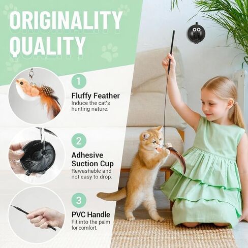 9 Pcs Interactive Cat Feather Toys for Indoor Self Play & Exercise, Cat Wand Toy, 2 Play Modes Kitten Teaser Wand, Reusable Suction Cup Kitten Toys in Saudi Arabia