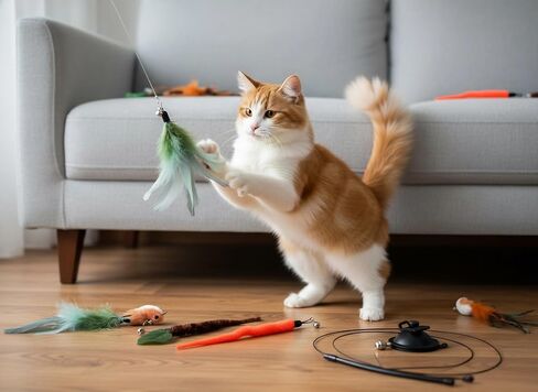 9 Pcs Interactive Cat Feather Toys for Indoor Self Play & Exercise, Cat Wand Toy, 2 Play Modes Kitten Teaser Wand, Reusable Suction Cup Kitten Toys in Saudi Arabia