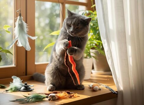 9 Pcs Interactive Cat Feather Toys for Indoor Self Play & Exercise, Cat Wand Toy, 2 Play Modes Kitten Teaser Wand, Reusable Suction Cup Kitten Toys in Saudi Arabia