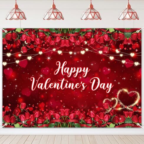 Avezano Happy Valentine's Day Backdrop Red Rose Floral Valentines Day Banner Wedding Decor Photo Booth Props 14 February Party Decorations Backdrops (6x3.6ft) in Saudi Arabia