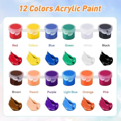 8 Pack Mini Acrylic Paint Set, 12 Colors Acrylic Paint Strips with 16 Brushes, Washable Paint for Adults Craft, 112 PCS Painting kit for Easter Eggs, Birthday, Party Favor, Classroom Art Gifts in Saudi Arabia