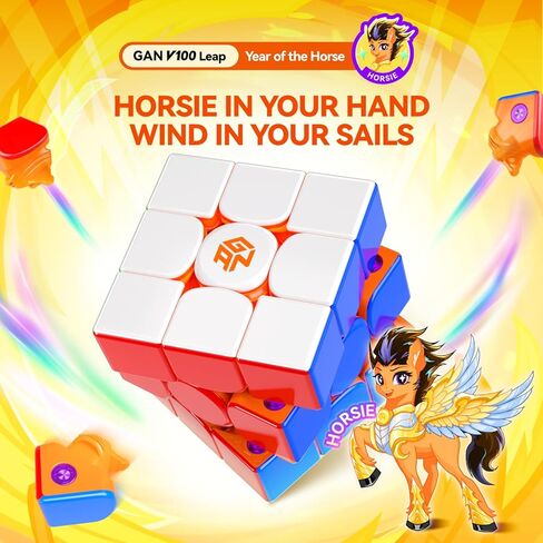 GAN V100 Leap Year of the Horse Edition، مكعب السرعة 3x3 المغناطيسي Speedcube Brain Teaser Puzzle Fidget Toy للأطفال البالغين، GAN 356 M نسخة مطورة in Kuwait