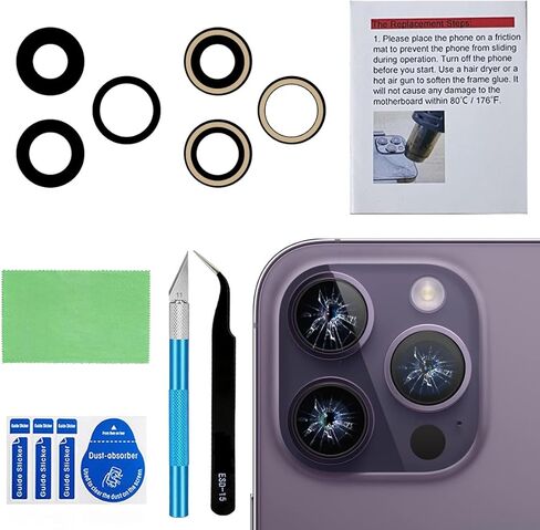 OEM Back Rear Camera Lens Glass Replacement for iPhone 14 Pro and iPhone 14 Pro Max with pre-Installed Adhesive and Reparing Toolkit in Kuwait