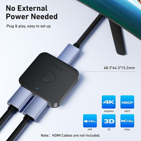BENFEI HDMI Switch 4K@60 هرتز، محول HDMI ثنائي الاتجاه 2 مدخل 1 مخرج، 1 مدخل 2 مخرج، يدعم 4K 3D HD 1080P متوافق مع Firestick، Xbox PS4 Roku HDTV in Saudi Arabia