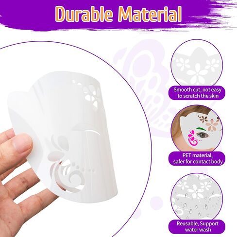 28 Pcs Face Paint Stencils Kit, Reusable Facial Painting Stencils for Kids & Adults, Painting Art Templates for Halloween Party Makeup in Kuwait