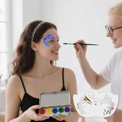 28 Pcs Face Paint Stencils Kit, Reusable Facial Painting Stencils for Kids & Adults, Painting Art Templates for Halloween Party Makeup in Kuwait