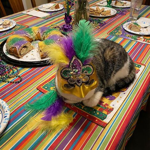 ABTOLS Mardi Gras Pet Mask, Carnival Masquerade Purple Yellow Green Feather Fleur De Lis Masks Cosplay Pet Party Accessories Funny Pet Photo Prop Easy to Wear in Saudi Arabia