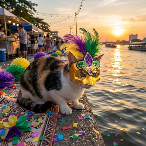ABTOLS Mardi Gras Pet Mask, Carnival Masquerade Purple Yellow Green Feather Fleur De Lis Masks Cosplay Pet Party Accessories Funny Pet Photo Prop Easy to Wear in Saudi Arabia