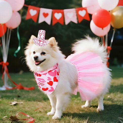 3 Pcs Valentines Day Dog Costume - Pink Pet Outfit with Tutu Skirt, Scarf & Hat, Cute Dog Valentines Outfit for Pets in Saudi Arabia