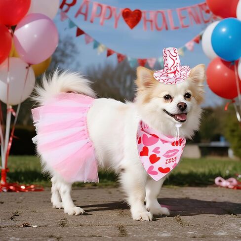 3 Pcs Valentines Day Dog Costume - Pink Pet Outfit with Tutu Skirt, Scarf & Hat, Cute Dog Valentines Outfit for Pets in Saudi Arabia
