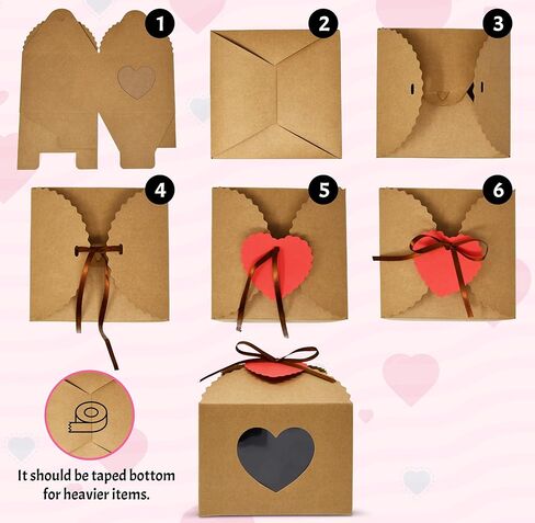 24 Pcs Valentine's Day Heart Gift Boxes with Display Window Kraft Paper Gift Bags Packaging Boxes with Tags and Ribbons for Valentine Party Decoration in Saudi Arabia