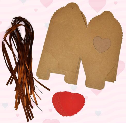 24 Pcs Valentine's Day Heart Gift Boxes with Display Window Kraft Paper Gift Bags Packaging Boxes with Tags and Ribbons for Valentine Party Decoration in Saudi Arabia