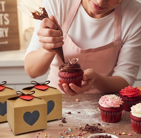 24 Pcs Valentine's Day Heart Gift Boxes with Display Window Kraft Paper Gift Bags Packaging Boxes with Tags and Ribbons for Valentine Party Decoration in Saudi Arabia