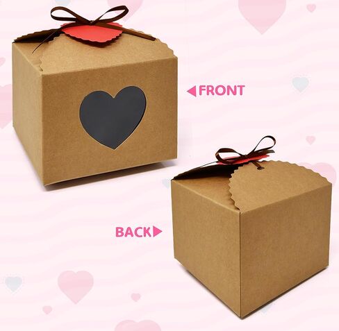 24 Pcs Valentine's Day Heart Gift Boxes with Display Window Kraft Paper Gift Bags Packaging Boxes with Tags and Ribbons for Valentine Party Decoration in Saudi Arabia