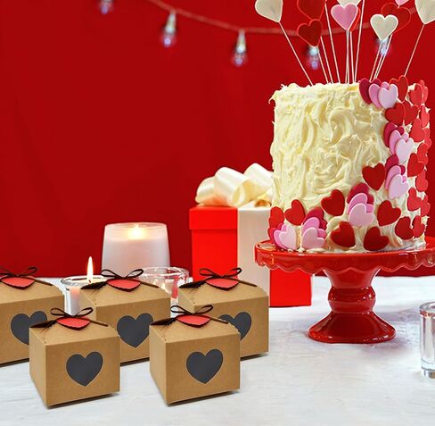 24 Pcs Valentine's Day Heart Gift Boxes with Display Window Kraft Paper Gift Bags Packaging Boxes with Tags and Ribbons for Valentine Party Decoration in Saudi Arabia