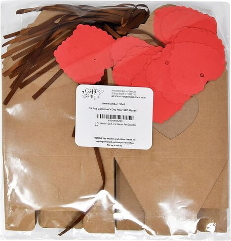 24 Pcs Valentine's Day Heart Gift Boxes with Display Window Kraft Paper Gift Bags Packaging Boxes with Tags and Ribbons for Valentine Party Decoration in Saudi Arabia